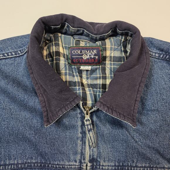 Coleman Outdoor Men's L VTG Denim Chore Jacket Lined Corduroy Collar Distressed - Picture 6 of 15